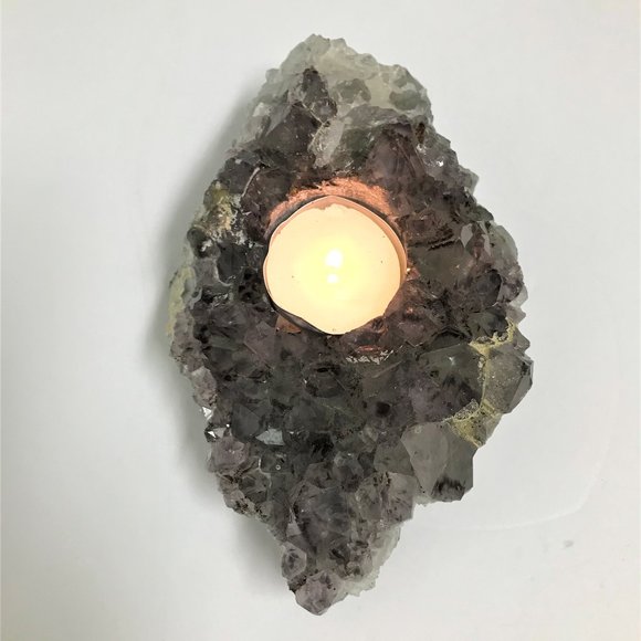 Large Raw Amethyst Cluster Tealight Candle Holder - Picture 5 of 7